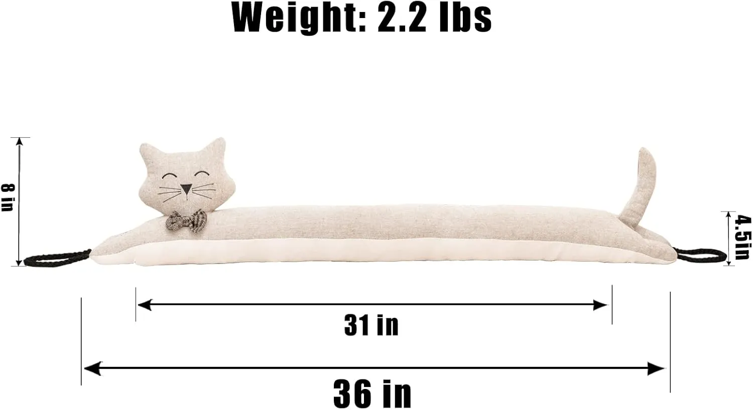 Marwood Under Door Draft Stopper Decorative Wind Stopper 36 inch for Door & Window, Weighted Animal Air Draft Stopper Snake Noise Blocker for Bottom of Door with Hanging Loops -Khaki Cat