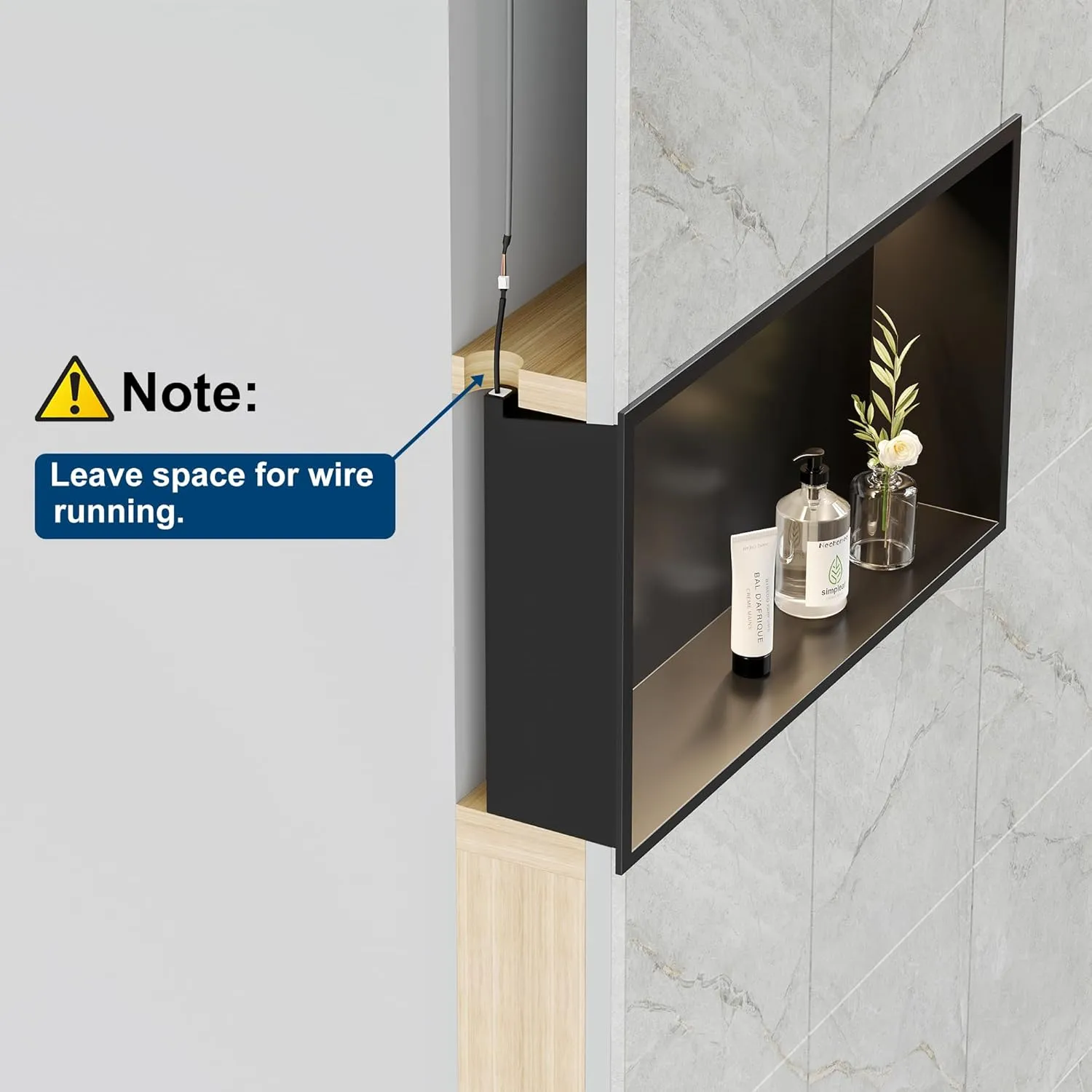 Matte Black LED Shower Niche,24"X12" Bathroom Wall Niche,with Dimmable 3-Color COB LED Strip Light Stainless Steel Recessed Wall Cabinet,Waterproof No Tile Need for Shower Storage
