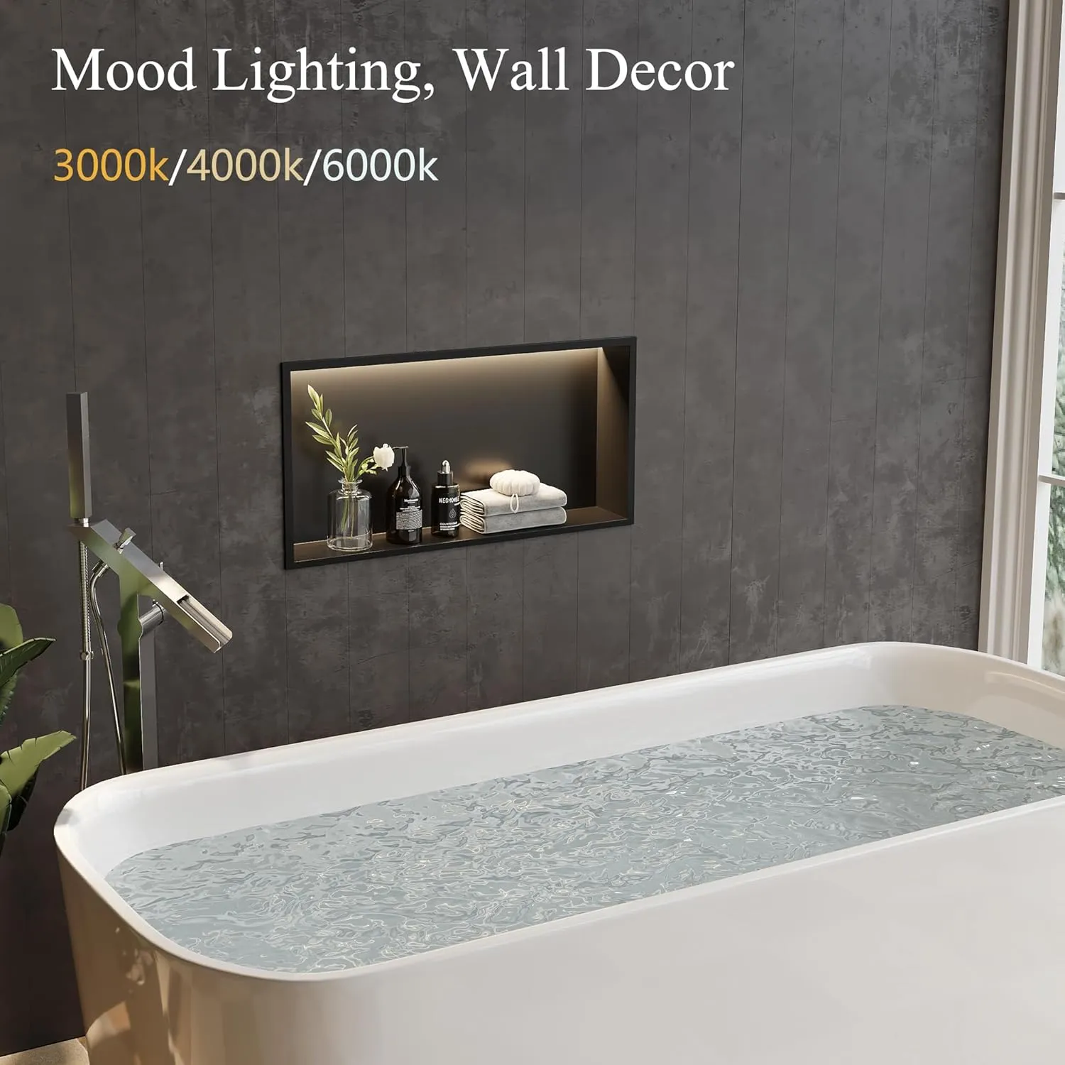 Matte Black LED Shower Niche,24"X12" Bathroom Wall Niche,with Dimmable 3-Color COB LED Strip Light Stainless Steel Recessed Wall Cabinet,Waterproof No Tile Need for Shower Storage