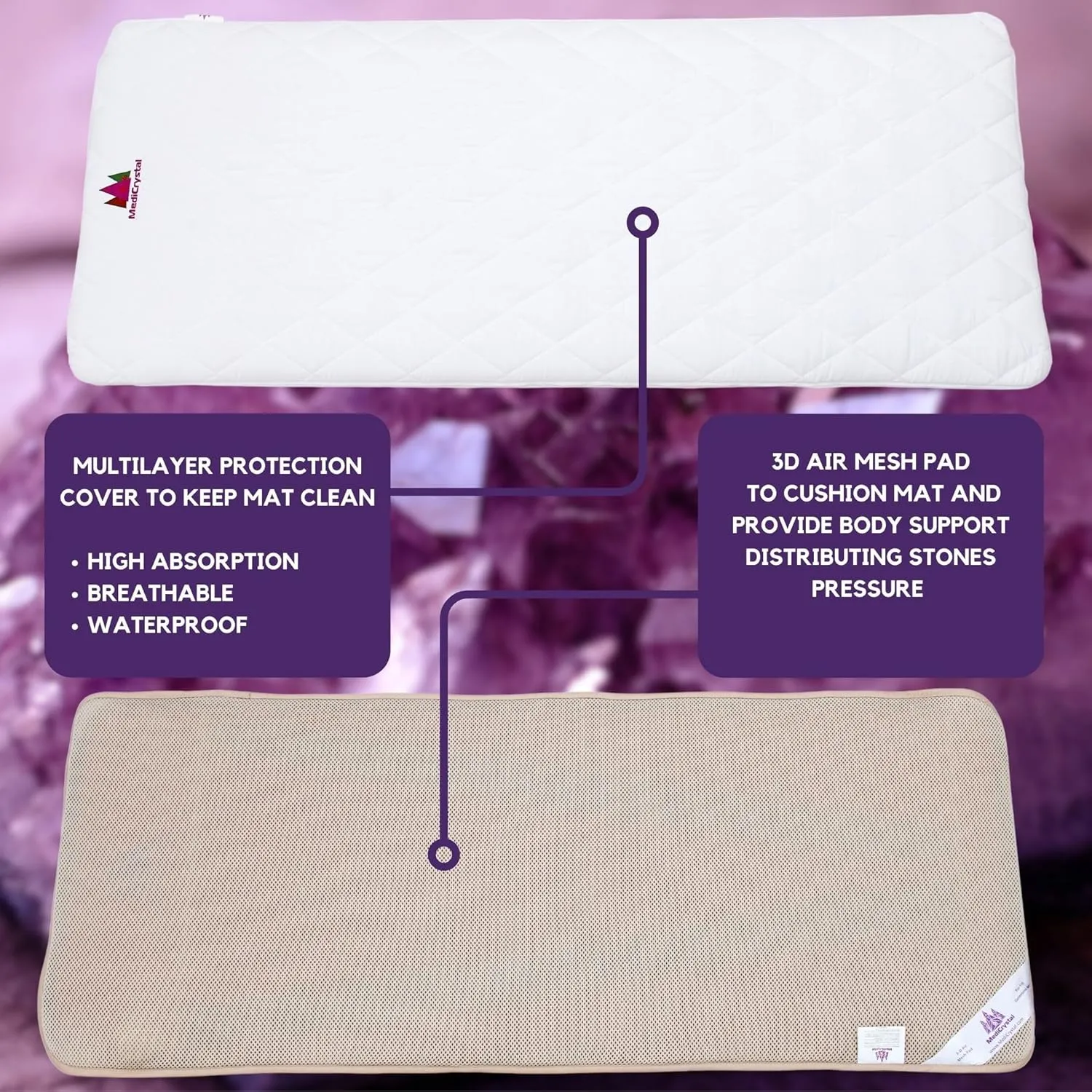 MediCrystal Infrared Heating Bio Stimulation Mat - Professional 72"L x 32"W - Natural Amethyst & Tourmaline Crystals - Adjustable Temperature 86-158° (30-70°C) - Negative Ions - FDA Reg Manufacturer