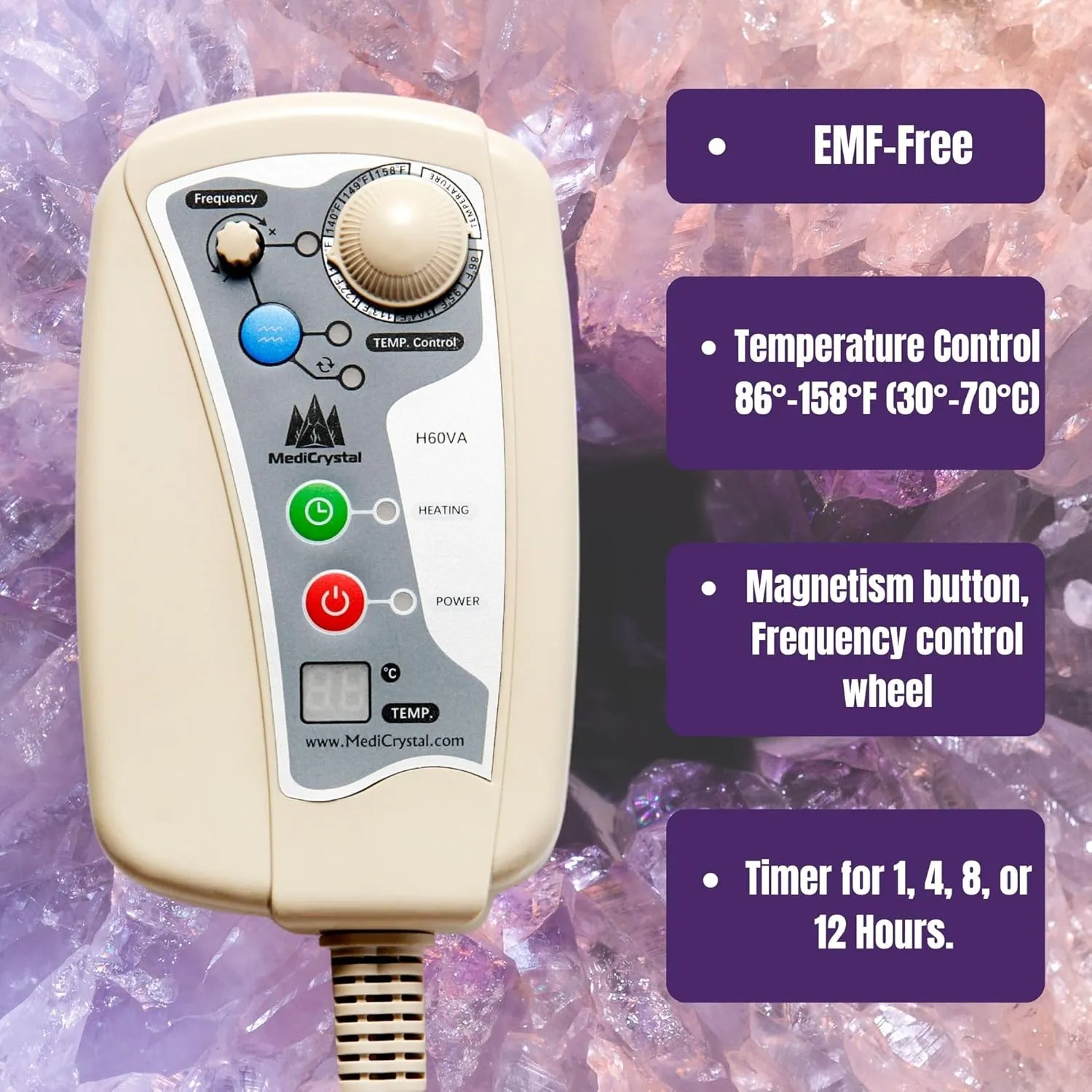 MediCrystal Infrared Heating Bio Stimulation Mat - Professional 72"L x 32"W - Natural Amethyst & Tourmaline Crystals - Adjustable Temperature 86-158° (30-70°C) - Negative Ions - FDA Reg Manufacturer