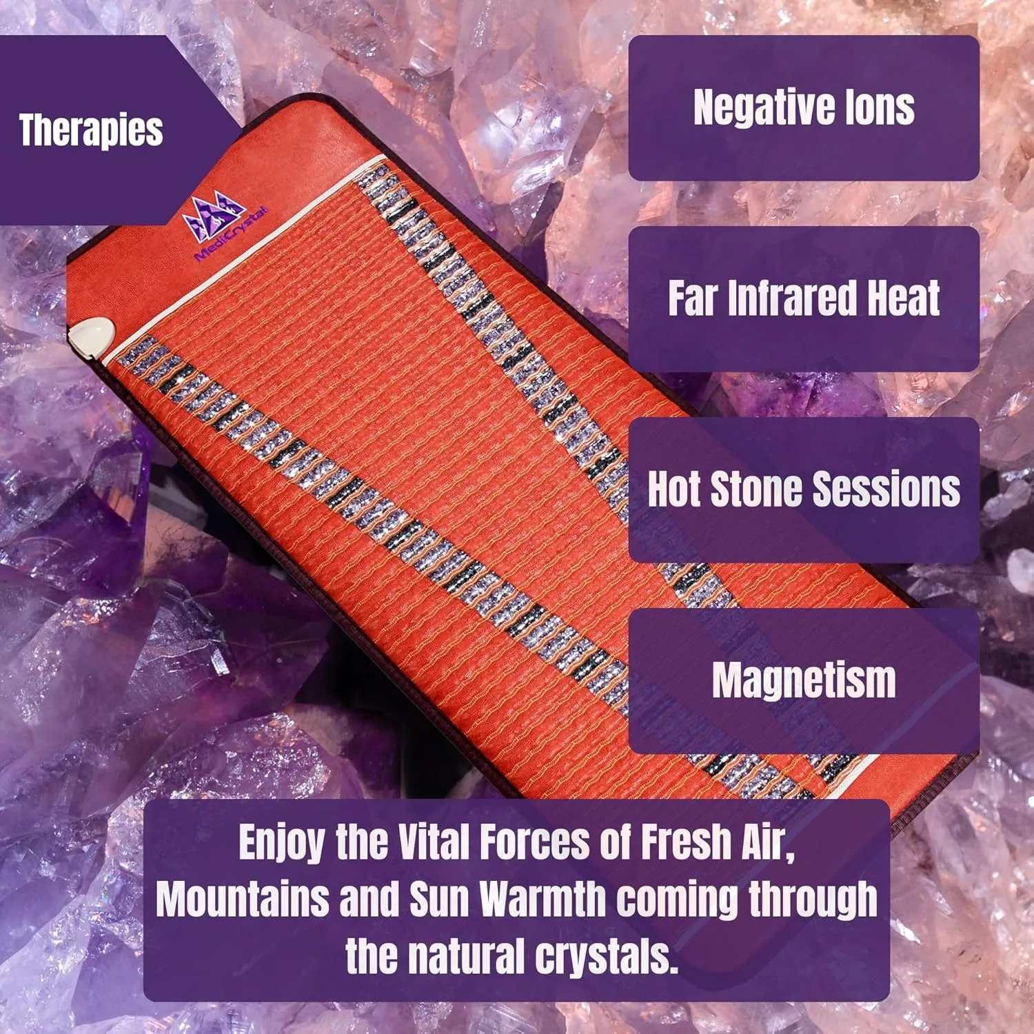 MediCrystal Infrared Heating Bio Stimulation Mat - Professional 72"L x 32"W - Natural Amethyst & Tourmaline Crystals - Adjustable Temperature 86-158° (30-70°C) - Negative Ions - FDA Reg Manufacturer