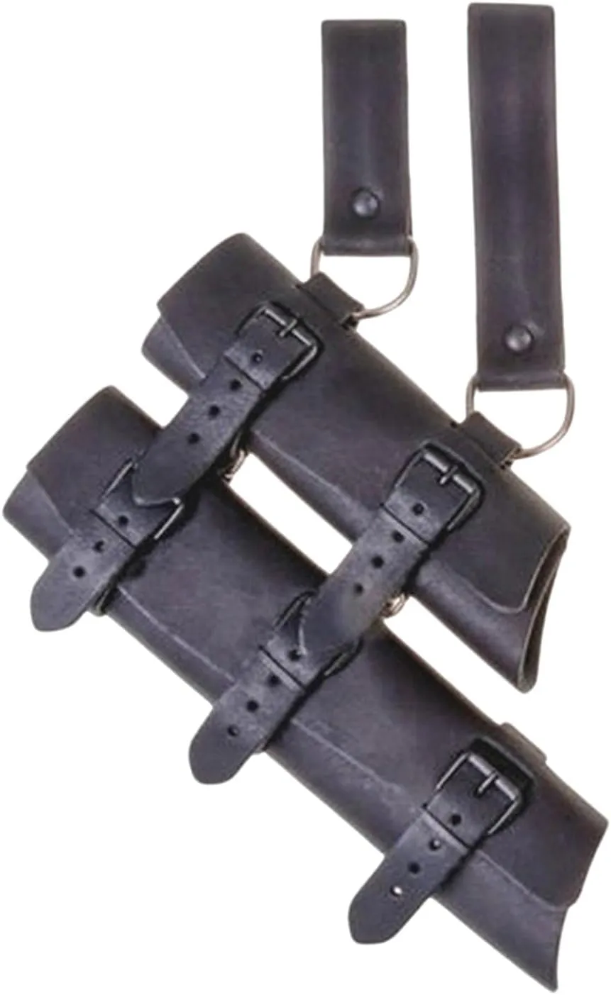 Medieval Renaissance Double Sword Holster, PU Leather Shoulder Back Belt Sword Frog Scabbard Holder Adjustable Strap, Costume Cosplay Prop Black Brown