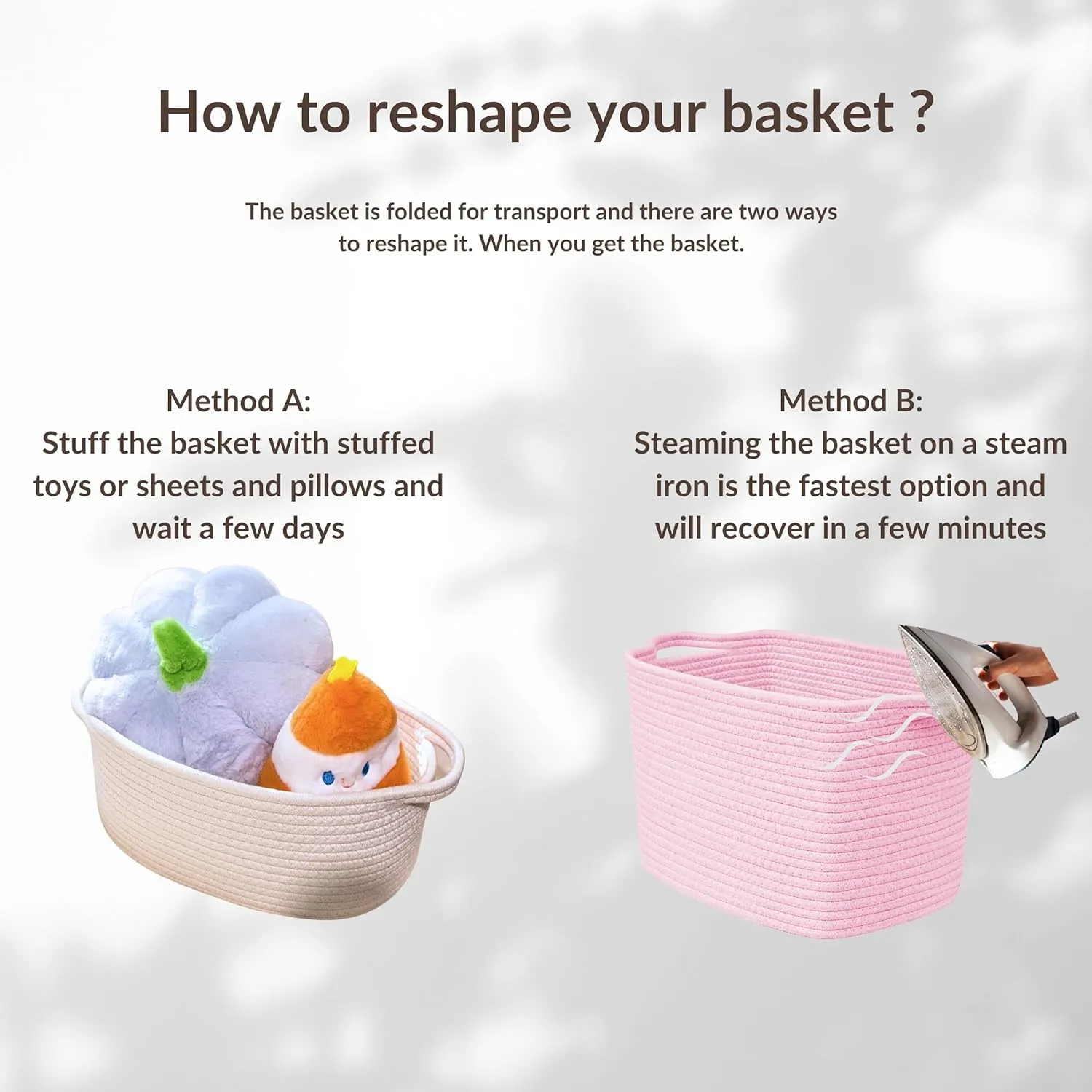 Medium Woven Storage Baskets for Mudroom, Cotton Rope Square Basket with Handle, Dog Toy Bin, Empty Gift Basket for Shelves, Shoes, Blankets, Toys, and Teens