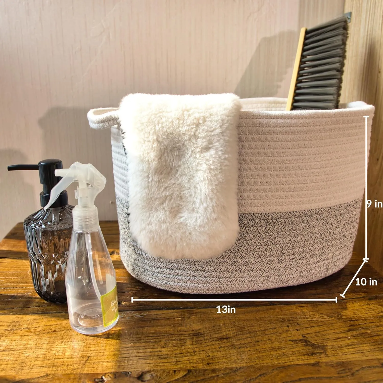 Medium Woven Storage Baskets for Mudroom, Cotton Rope Square Basket with Handle, Dog Toy Bin, Empty Gift Basket for Shelves, Shoes, Blankets, Toys, and Teens