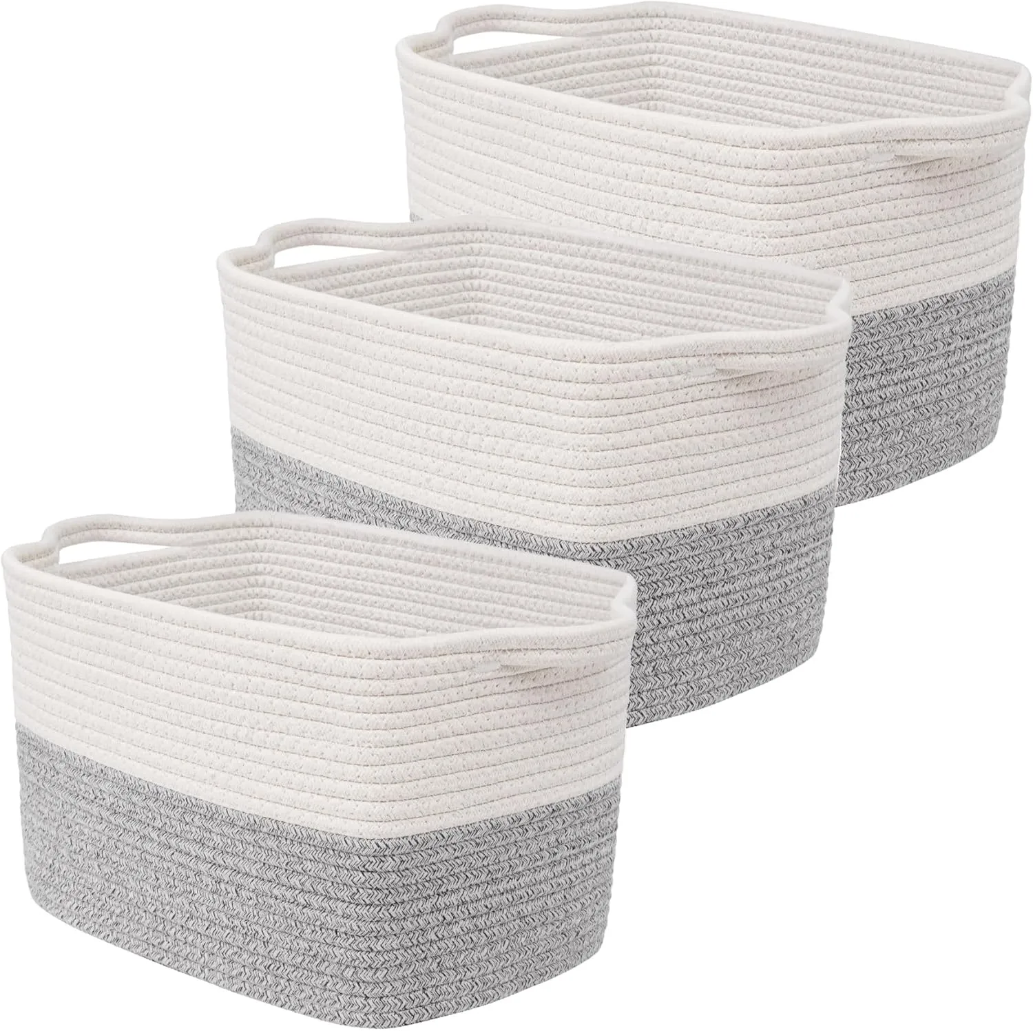 Medium Woven Storage Baskets for Mudroom, Cotton Rope Square Basket with Handle, Dog Toy Bin, Empty Gift Basket for Shelves, Shoes, Blankets, Toys, and Teens