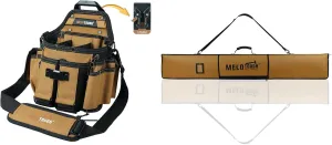 MELOTOUGH Electrician Tool Pouch Bag with Shoulder Strap Professional 15 Pockets Tool Pouch with Belt Clip,Track Saw Guide Rail Bag Padded Protection for Saw Guide Rail up to 59"(Khaki)