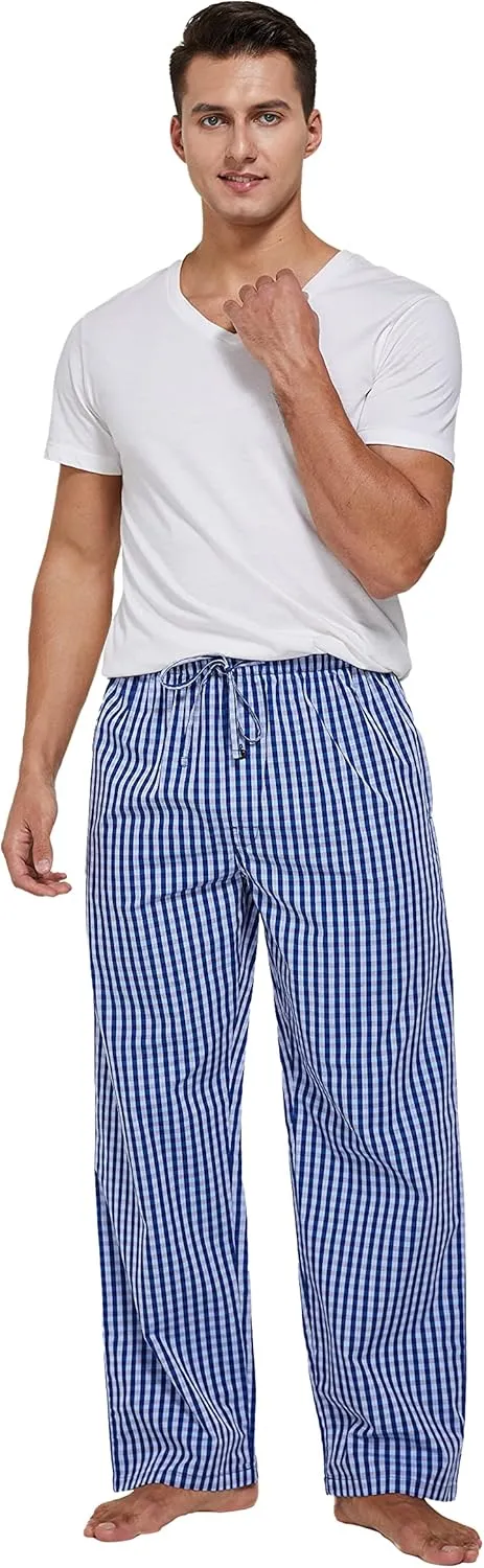 Mens 100% Cotton Pajama Pants Sleep Lounge Pajamas for Men Woven pj Pants