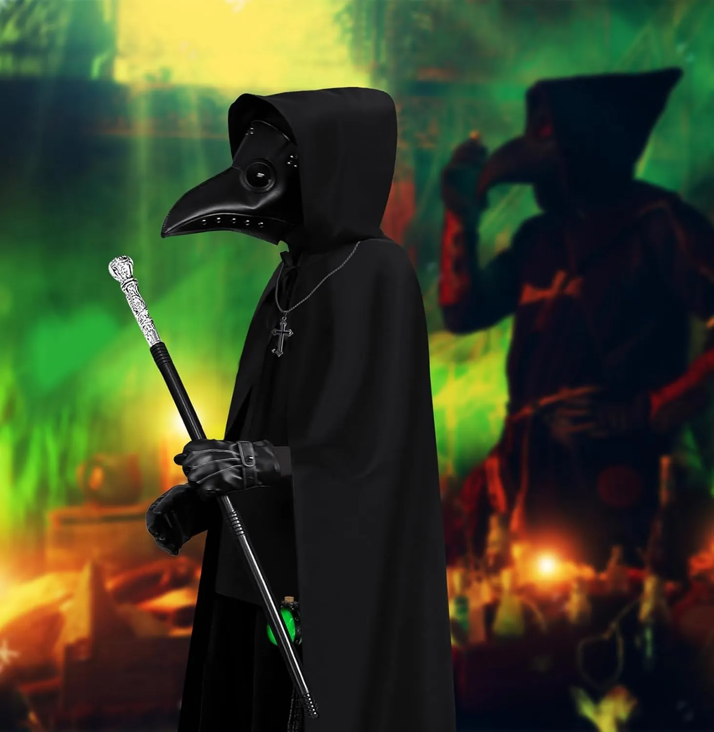 Mens Halloween Costumes Adult Plague Doctor Mask, 11Pcs Plague Doctor Costume, Scary Halloween Mask for Adults