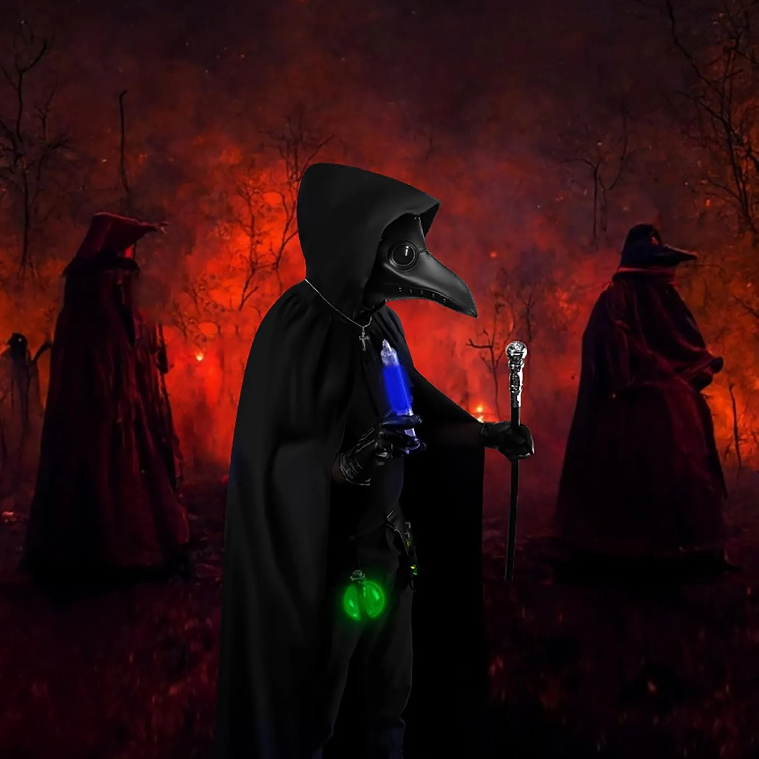 Mens Halloween Costumes Adult Plague Doctor Mask, 11Pcs Plague Doctor Costume, Scary Halloween Mask for Adults