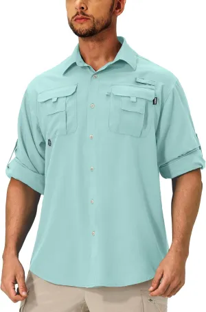 Men's Sun Protection Fishing Shirts Lightweight Long Sleeve UPF 50  Travel Work Hiking Shirts with Pockets