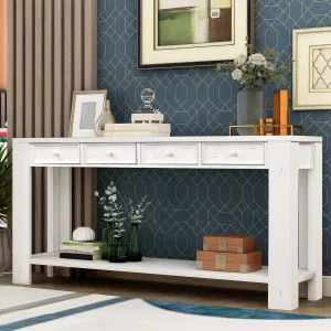 Merax Antique White Wood Narrow Console Table for Entryway Hallway Front Door Sidetable with Drawers and Bottom Shelf, 1 Set