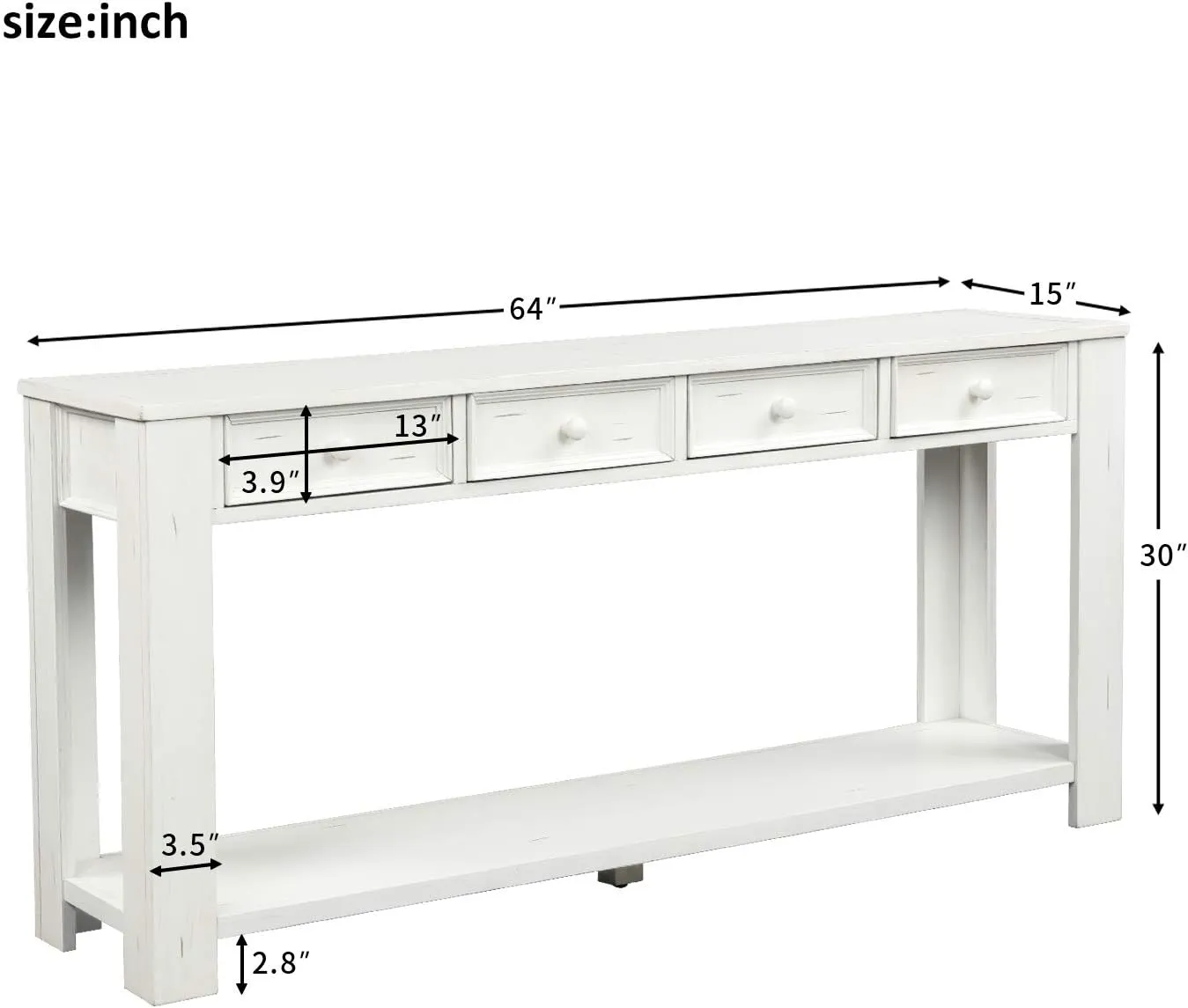 Merax Antique White Wood Narrow Console Table for Entryway Hallway Front Door Sidetable with Drawers and Bottom Shelf, 1 Set