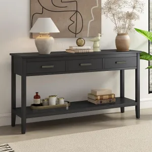 Merax Entryway Console Table with Storage, 3 Drawers Design/Wood Frame/Behind Couch & Sofa, Black