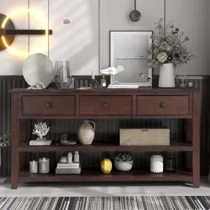 Merax Espresso Wood Farmhouse Entry Way Hallway Console Table with Drawers and Bottom Shelves Sideboard for Kictchen Dining Room, Type 11