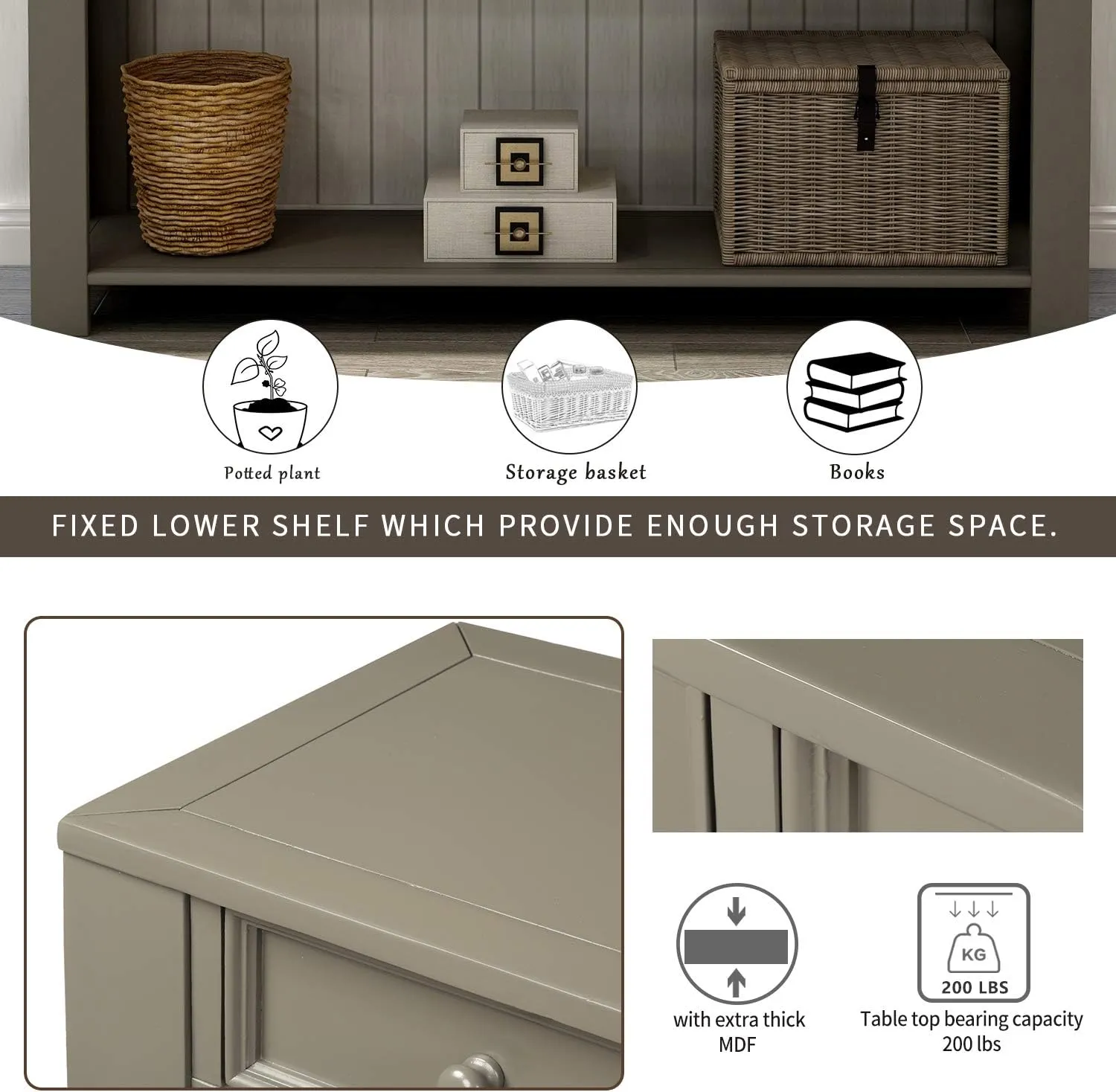 Merax Khaki Classic Console Table with Storage Drawers for Entryway Hallway, Living Room, 1 Set