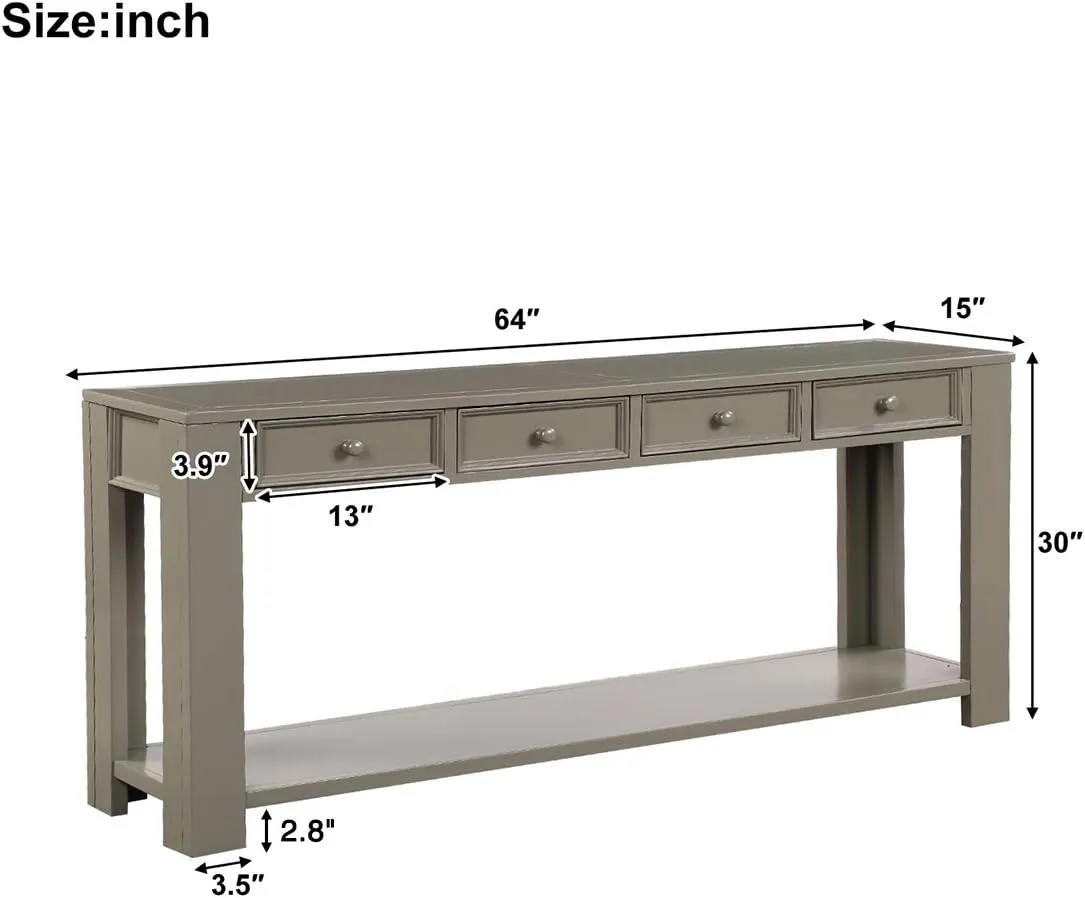 Merax Khaki Classic Console Table with Storage Drawers for Entryway Hallway, Living Room, 1 Set