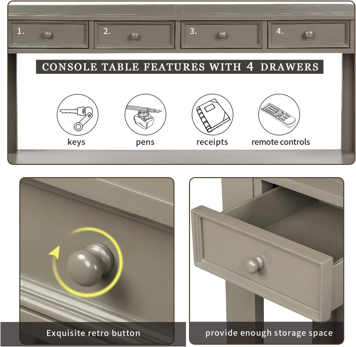 Merax Khaki Classic Console Table with Storage Drawers for Entryway Hallway, Living Room, 1 Set
