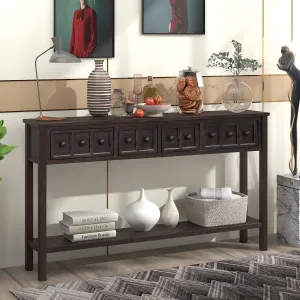 Merax Long Entryway Table with Storage Drawers, Narrow Rustic Sofa Table Behind Couch, 60 Inch Long Console Table with Shelf for Living Room, Espresso