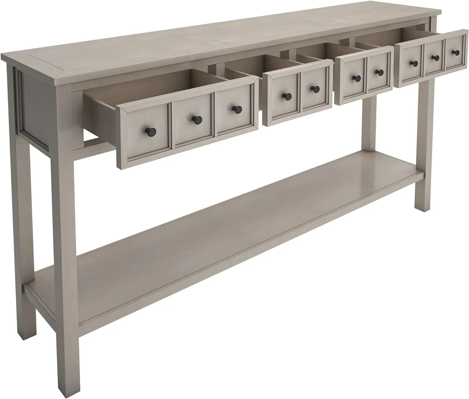 Merax Long Narrow Entryway Table for Living Room, 2 Tier Console Table with Storage, Farmhouse Sofa Table with Drawers and Bottom Shelf for Hallway, Gray Wash