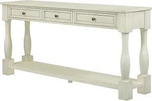 Merax LUMISOL 64 inch Long Console Sofa Table with 3 Drawers and Bottom Shelf, Hallway Table Entryway Table for Living Room, Easy Assembly (Antique White).