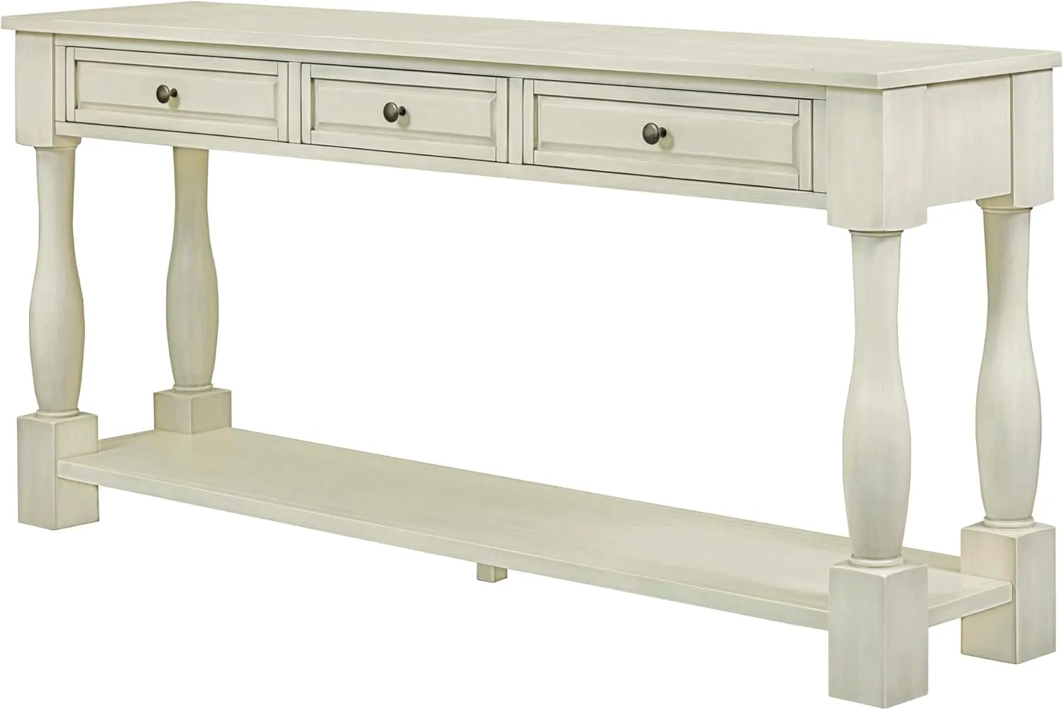 Merax LUMISOL 64 inch Long Console Sofa Table with 3 Drawers and Bottom Shelf, Hallway Table Entryway Table for Living Room, Easy Assembly (Antique White).