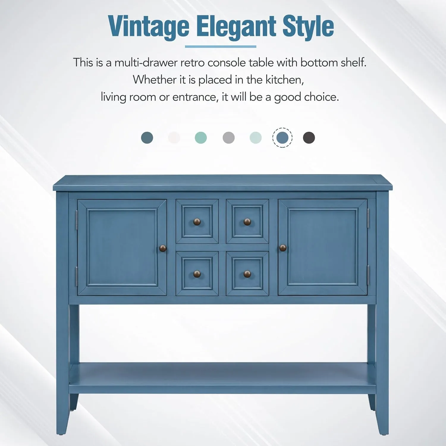 Merax Modern Wood Buffet Sideboard with Drawers and Bottom Shelf Console Table for Living Room Dinning Room Kitchen (Light Navy)
