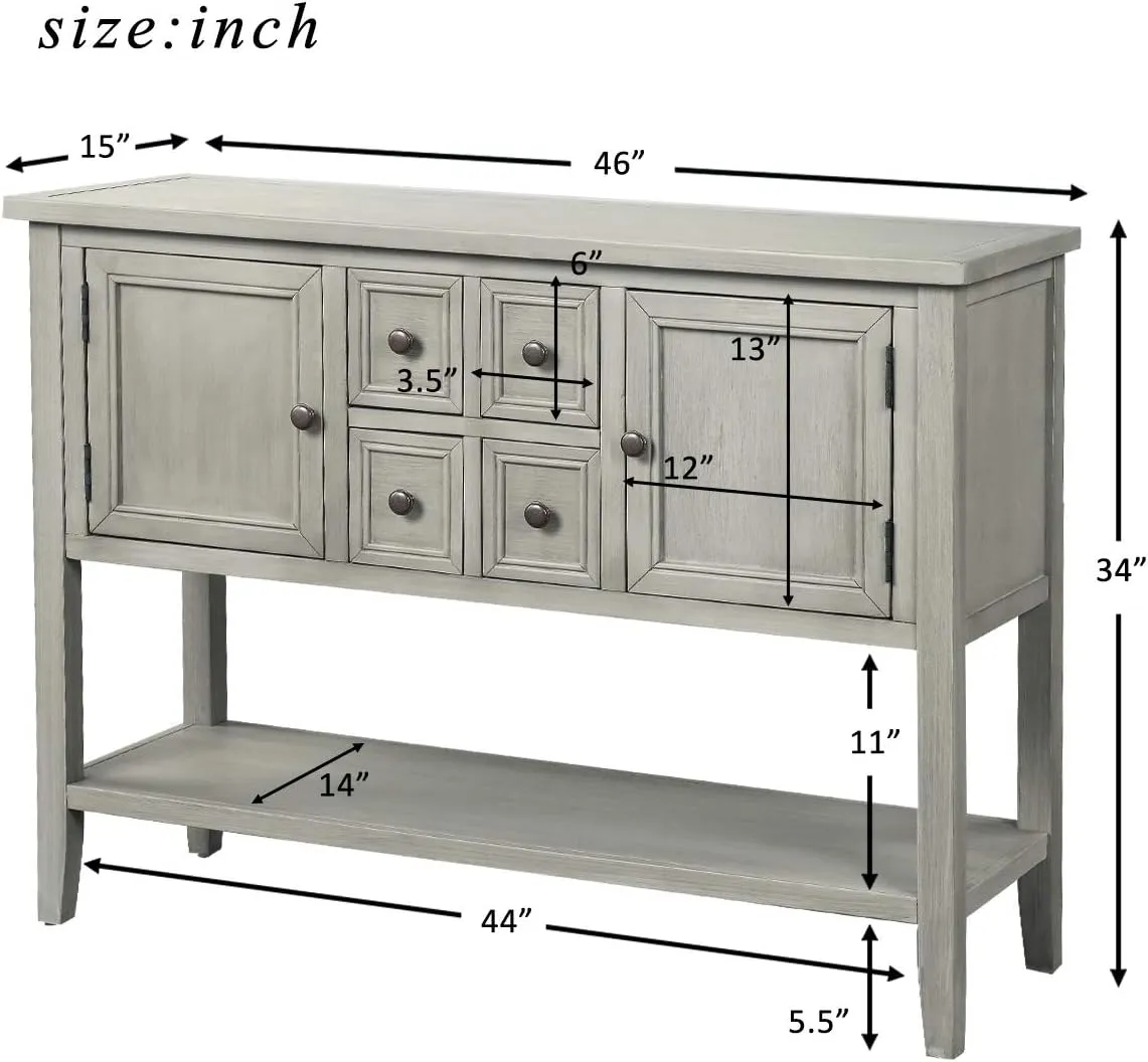 Merax Modern Wood Buffet Table with Storage Shelf, 2 Drawers and 2 Cabinets Buffet Coffee Bar Cabinet for Living Room Dinning Room Kitchen (Antique Gray)