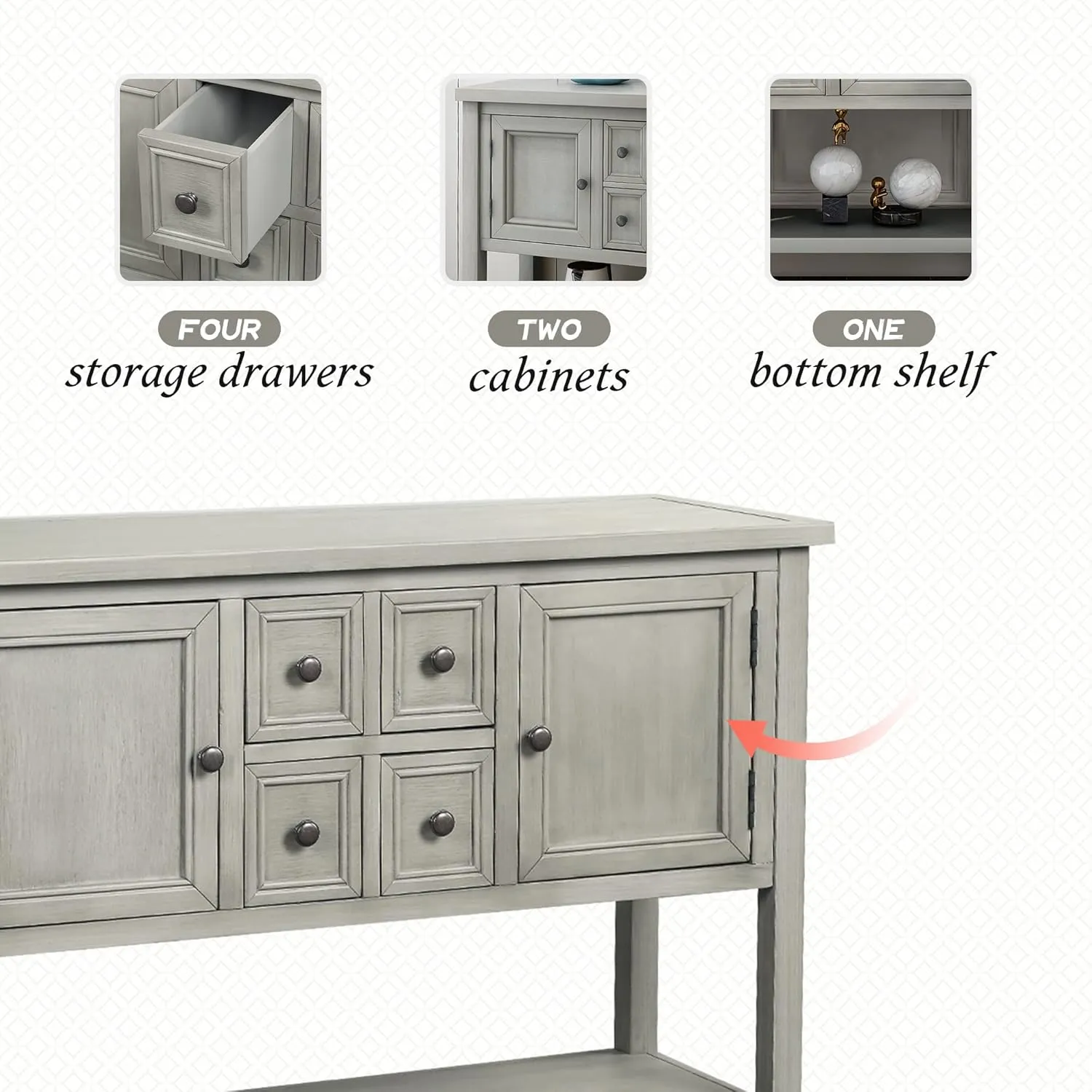 Merax Modern Wood Buffet Table with Storage Shelf, 2 Drawers and 2 Cabinets Buffet Coffee Bar Cabinet for Living Room Dinning Room Kitchen (Antique Gray)