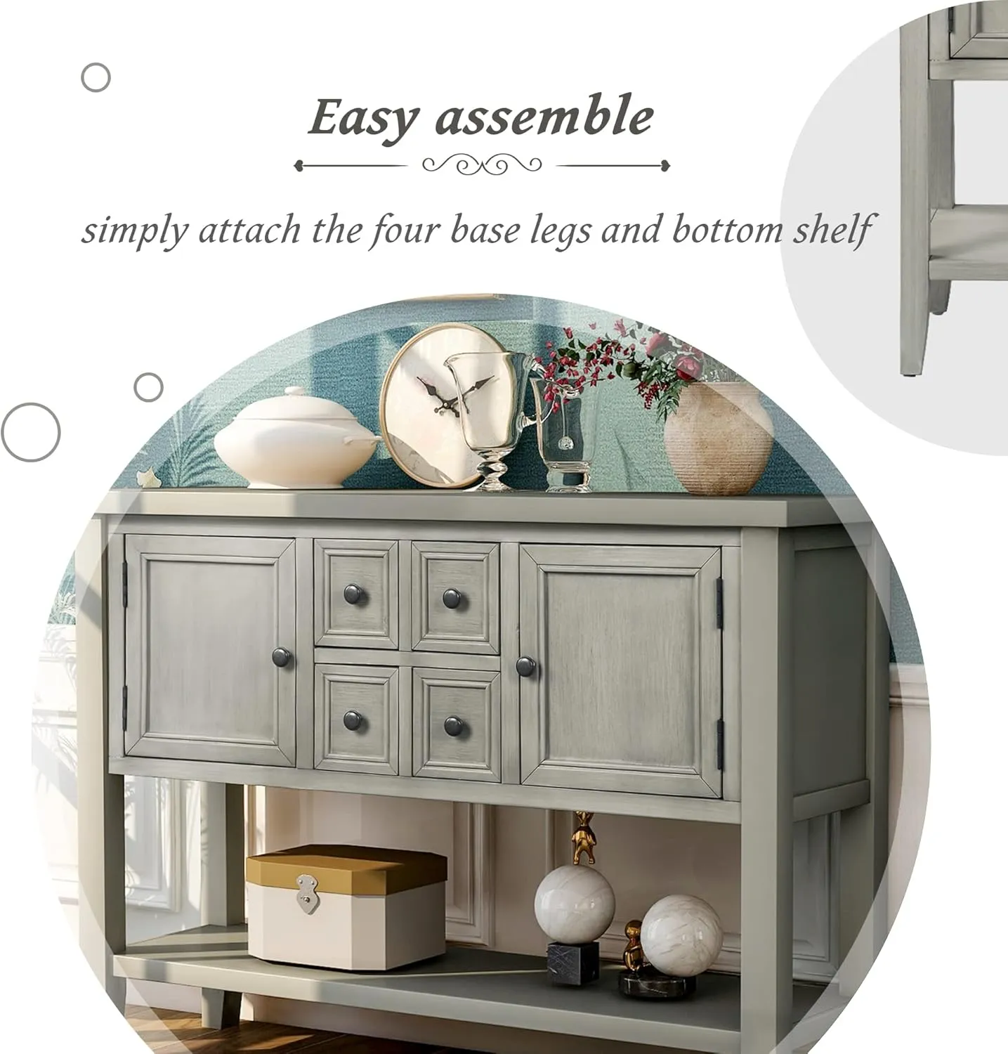 Merax Modern Wood Buffet Table with Storage Shelf, 2 Drawers and 2 Cabinets Buffet Coffee Bar Cabinet for Living Room Dinning Room Kitchen (Antique Gray)