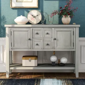 Merax Modern Wood Buffet Table with Storage Shelf, 2 Drawers and 2 Cabinets Buffet Coffee Bar Cabinet for Living Room Dinning Room Kitchen (Antique Gray)