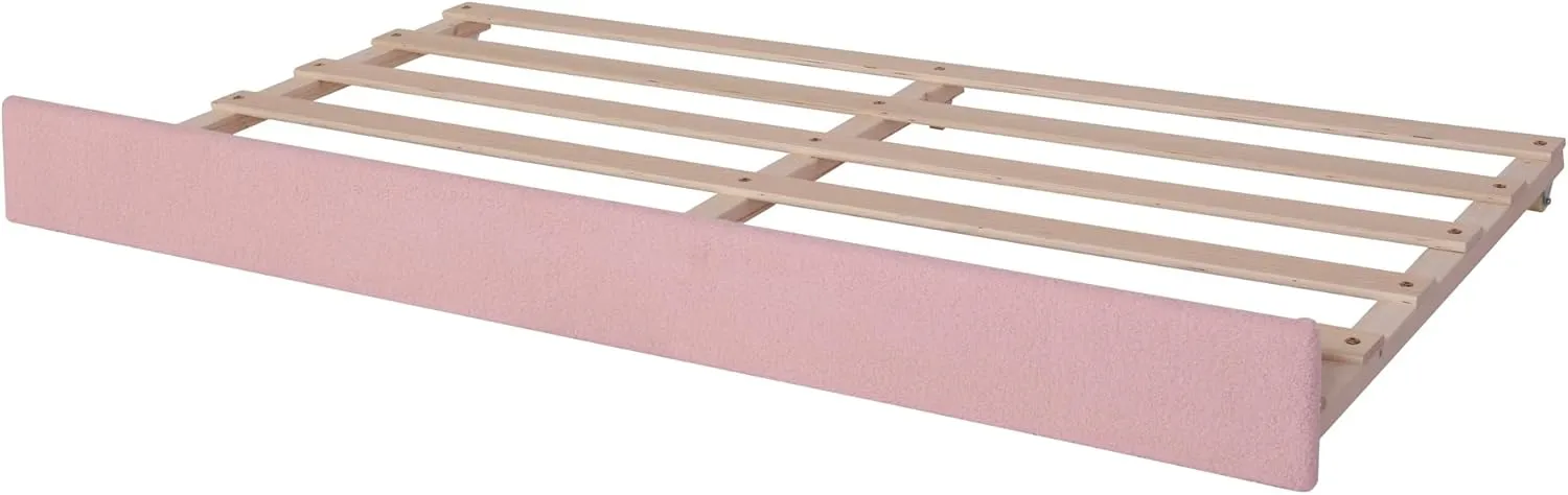Merax Twin Upholstered Daybed with Light and Trundle, Pink Teddy Fleece Sofa Bed