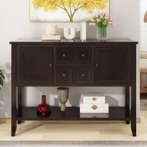 Merax Wood Farmhouse Buffet Table with Storage Shelf, 2 Drawers and Cabinets Buffet Coffee Bar Cabinet for Living Room Dinning Room Kitchen, Espresso