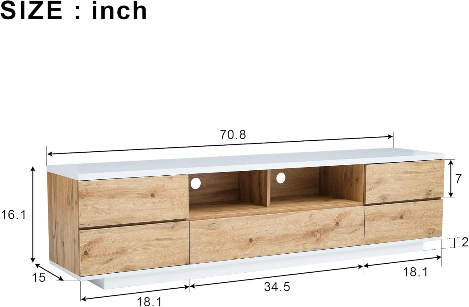 Merax Wood TV Stand Entertainment Center with Storage Cabinets & Open Shelves, Modern TV Console Table for TVs Up to 80” for Living Room Bedroom (Natural)