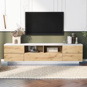 Merax Wood TV Stand Entertainment Center with Storage Cabinets & Open Shelves, Modern TV Console Table for TVs Up to 80” for Living Room Bedroom (Natural)
