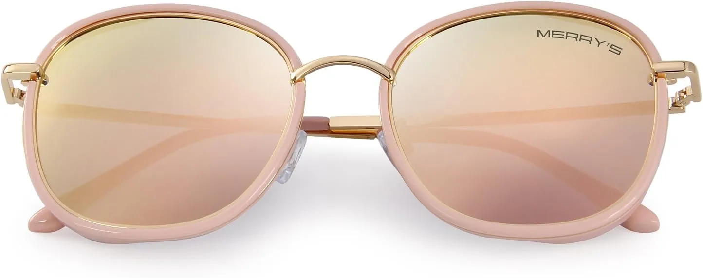 MERRY'S Polarized Sunglasses for Women Retro Oversized Sun Glasses Metal Temple S6108
