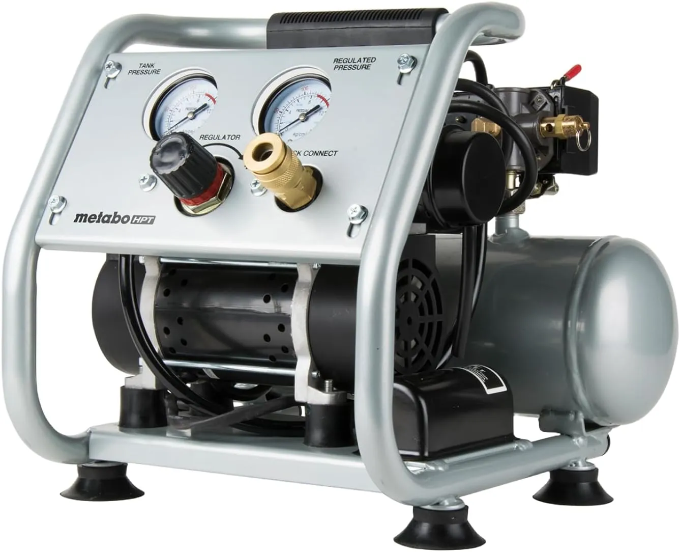 Metabo HPT Quiet Air Compressor, Portable 1 Gallon Oil-Free Air Compressor, Ultra-Quiet Operation at 59 dB, Universal Quick Coupler for Fast Tool Changes, Compact and Lightweight, EC28M