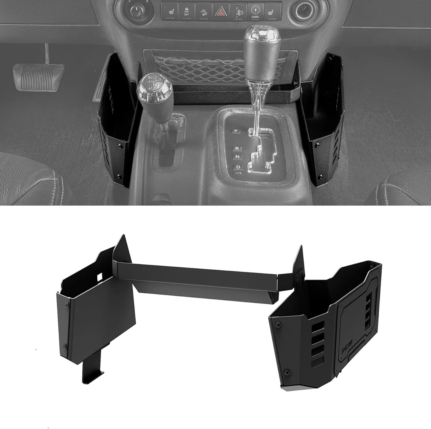 Metal Gear Shift Organizer Tray Compatible with 2011-2017 Jeep Wrangler JK/JKU, Sturdy Center Console Shifter Side Tray Storage Box Interior Accessories (Not for JL/JLU)