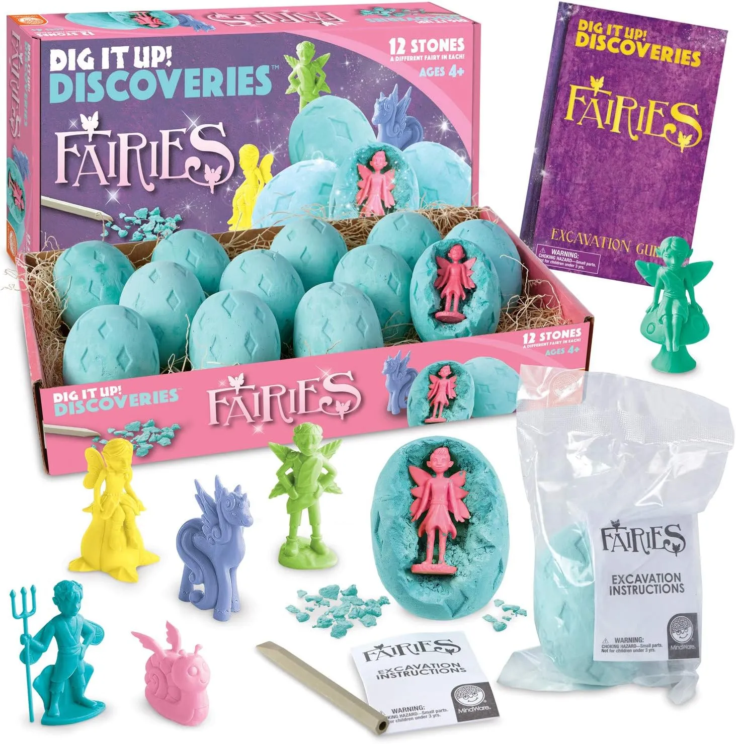MindWare Dig It Up! Discoveries Fairies Dig Kit – 12 Surprise Eggs and 12 Fairies Toys for Girls & Boys - Great for Birthday Party Kids Activities - Ages 4 and Up