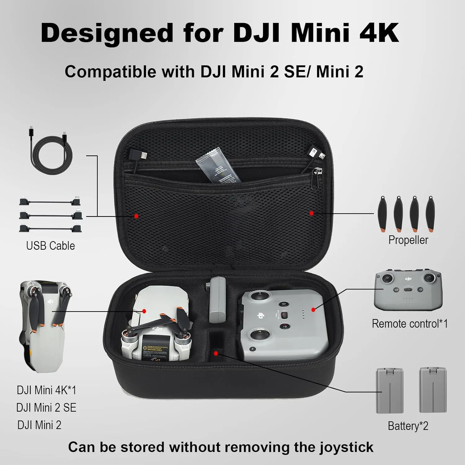 Mini 4K / 2 SE Carrying Case,Portable Small Hard Shell Storage Bag for DJI Mini 4K / 2 SE Drone,Controller Battery and Accessories-Black.
