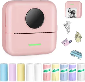 Mini Pocket Bluetooth Printer-Portable Thermal Printer with 5 Roll Papers for Journal/DIY Scrapbook/Travel/Notes/Lists/Label/Memo, Receipt Printer for Children Women Gifts Kids Christmas iOS&Android
