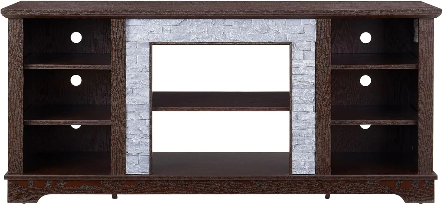 Modern TV Stand with Faux Stacked Stone, 58" W Entertainment Center with Large Storage Space, Wood Media Console Table for TVs Up to 65", Rack for Living Room