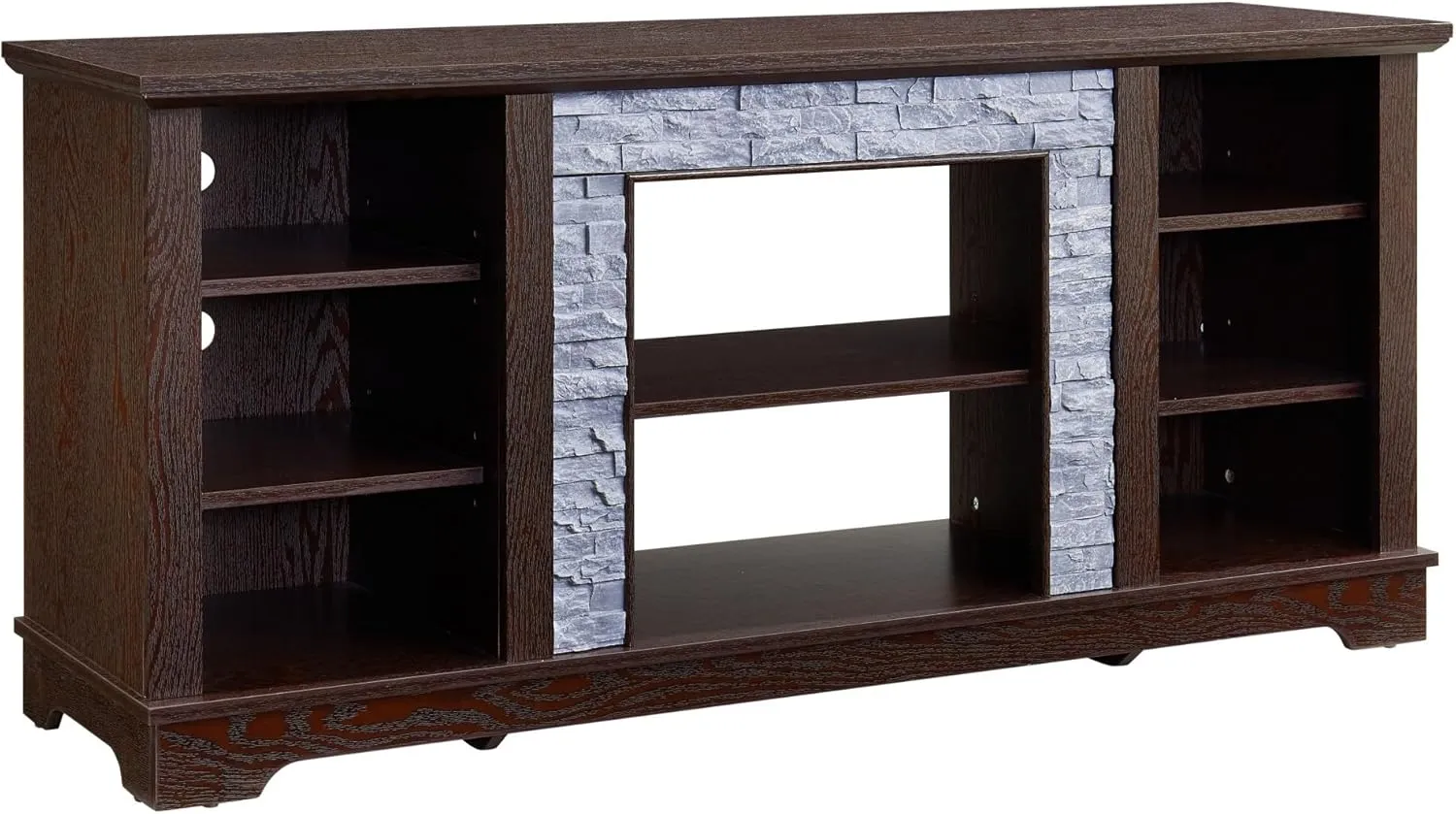 Modern TV Stand with Faux Stacked Stone, 58" W Entertainment Center with Large Storage Space, Wood Media Console Table for TVs Up to 65", Rack for Living Room