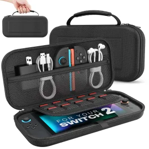 MoKo Carrying Case for Nintendo Switch 2 2025, Protective Hard Shell Portable Travel Carry Case Pouch Holds 10 Cartridges w/Pockets for Switch 2 Accessories and Games, Black