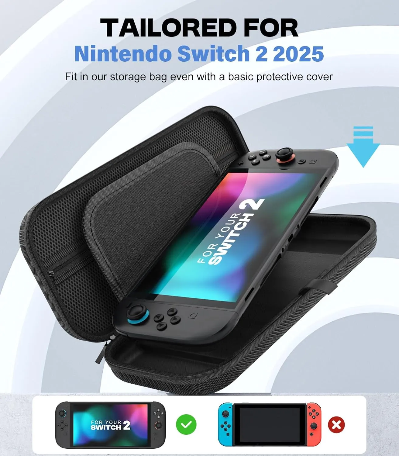 MoKo Carrying Case for Nintendo Switch 2 2025, Protective Hard Shell Portable Travel Carry Case Pouch Holds 10 Cartridges w/Pockets for Switch 2 Accessories and Games, Black