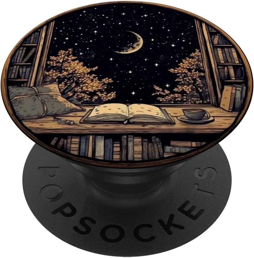 Moon Book Bookshelf Library Coffee Cup Star Stars Pattern PopSockets Adhesive PopGrip