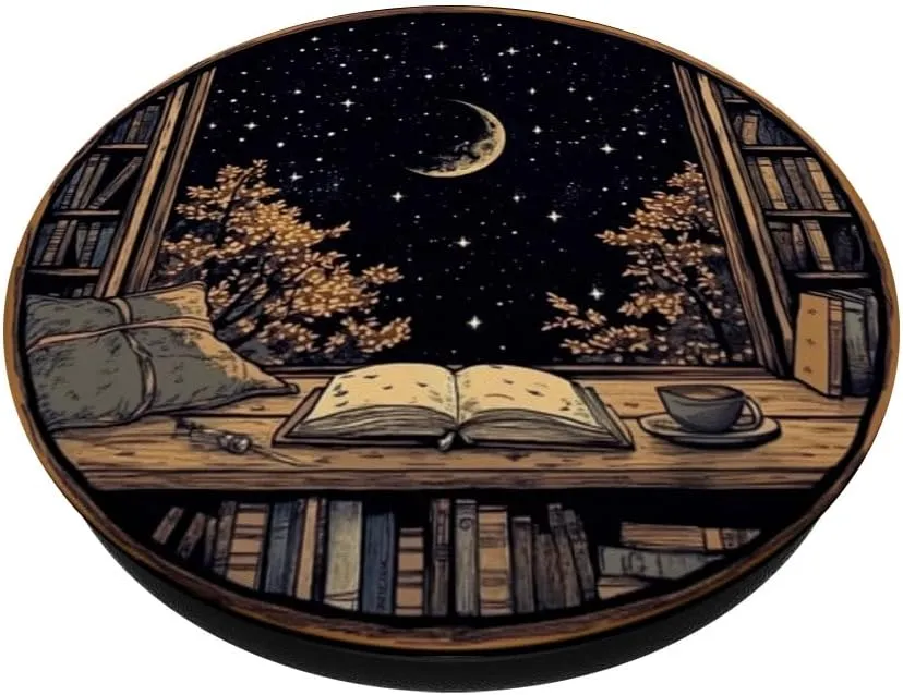 Moon Book Bookshelf Library Coffee Cup Star Stars Pattern PopSockets Adhesive PopGrip