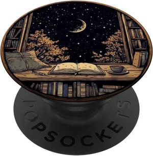 Moon Book Bookshelf Library Coffee Cup Star Stars Pattern PopSockets Adhesive PopGrip