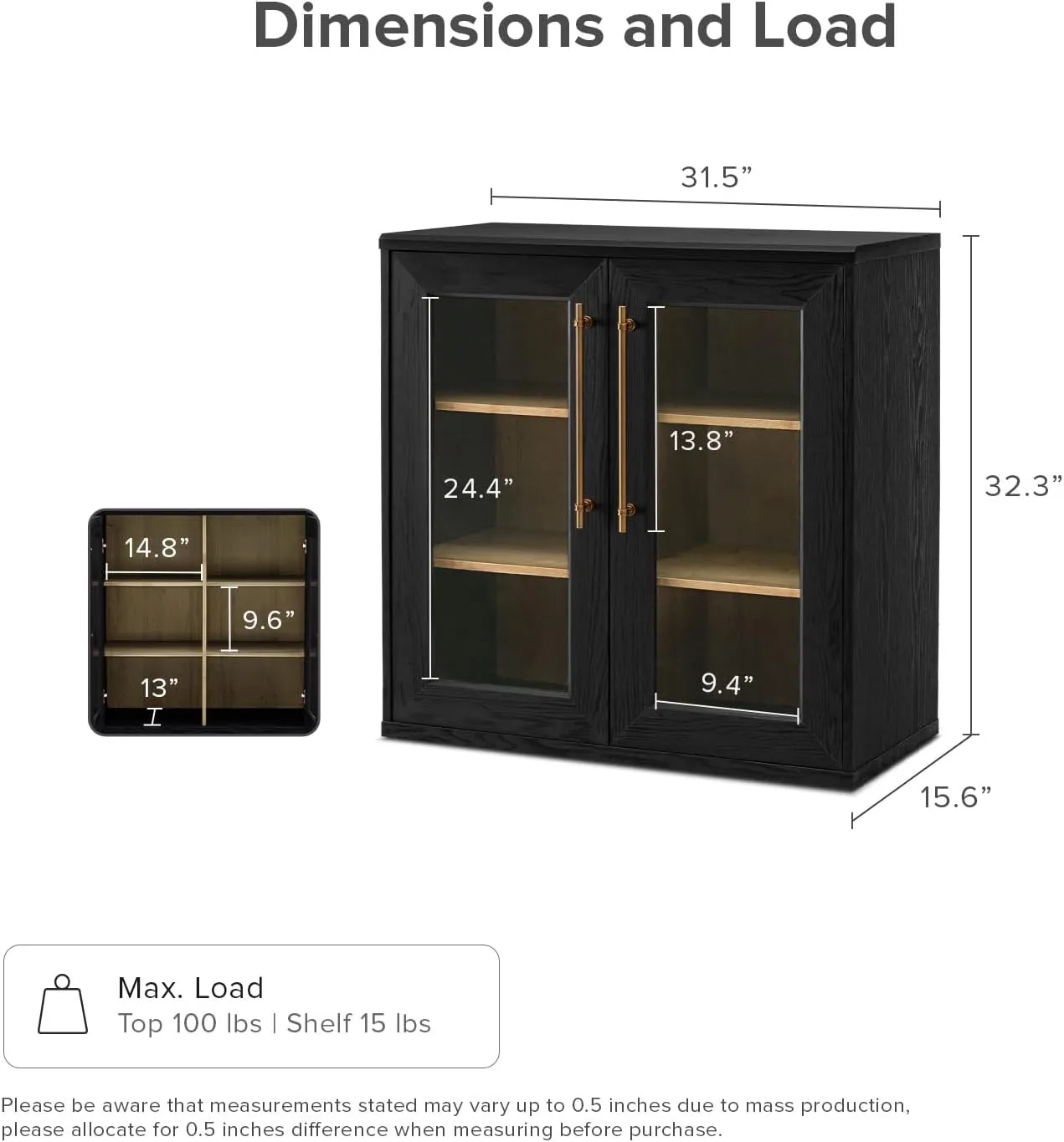 mopio Blake Storage Cabinet, Small Modular Accent Display Sideboard Buffet Cabinet with Storage, Media Console Credenza, for Kitchen, Coffee Bar, Pantry, Living Room (Black Oak Acrylic, Set of 2)