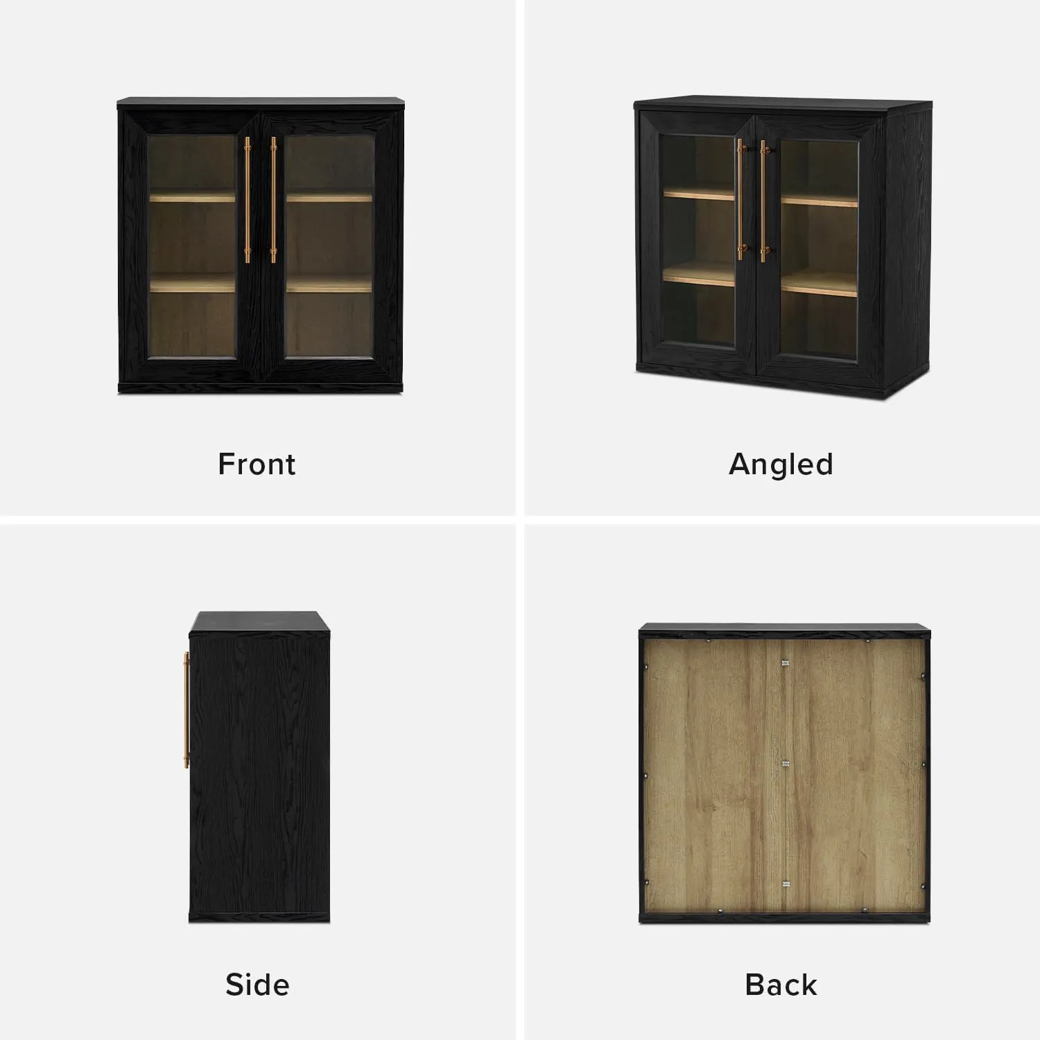 mopio Blake Storage Cabinet, Small Modular Accent Display Sideboard Buffet Cabinet with Storage, Media Console Credenza, for Kitchen, Coffee Bar, Pantry, Living Room (Black Oak Acrylic, Set of 2)